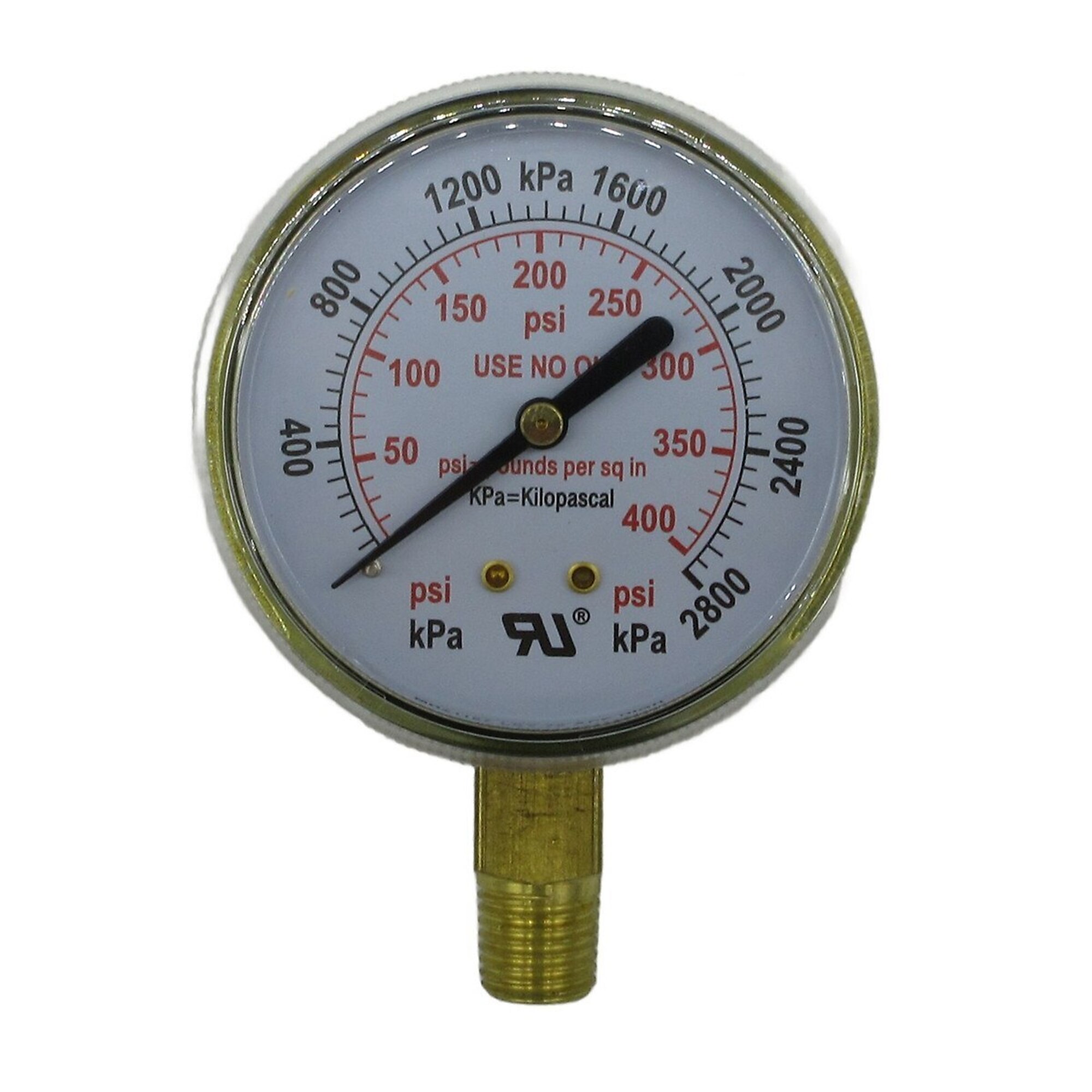 XTRweld Pressure Gauge — 2.5in., Brass, 400 PSI, UL-Listed, Polycarbonate Lens, Bottom Mount, Model# XTRPG25400
